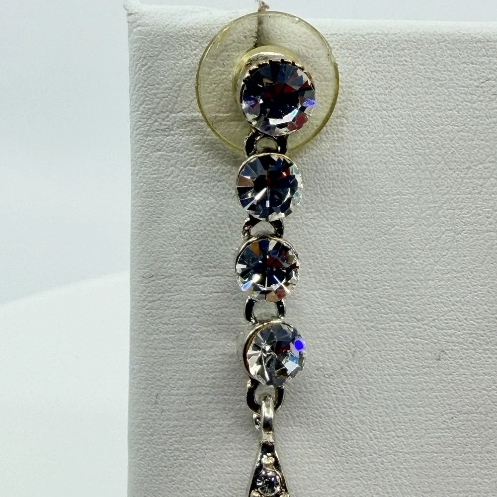 Vintage Gold Tone Dangle Earrings AB Rhinestone Teardrop Open Hoop Statement Y2K
